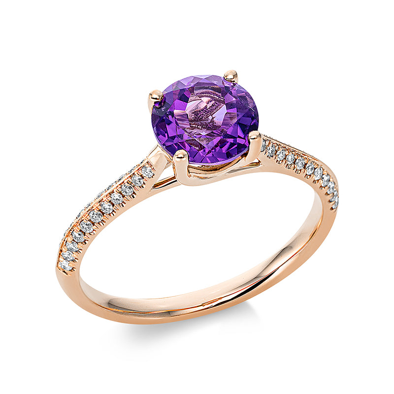 Ring mit Amethyst  aus 750/-18 Karat Rotgold mit 44 Diamanten 0