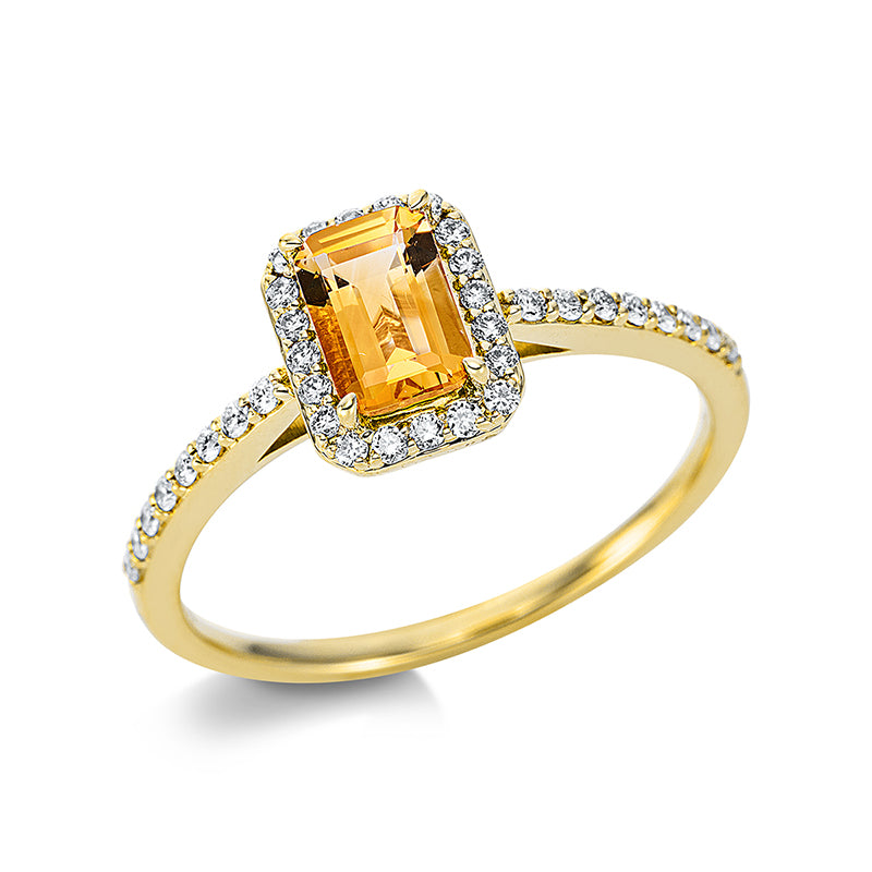 Ring mit Citrin  aus 750/-18 Karat Gelbgold mit 36 Diamanten 0