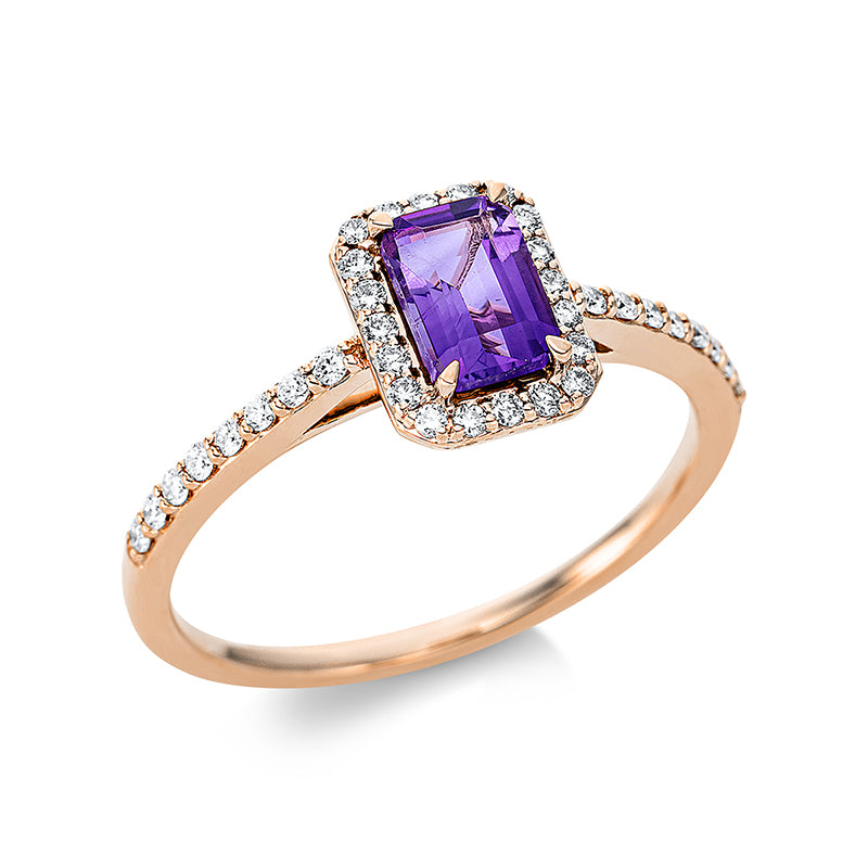 Ring mit Amethyst  aus 750/-18 Karat Rotgold mit 36 Diamanten 0