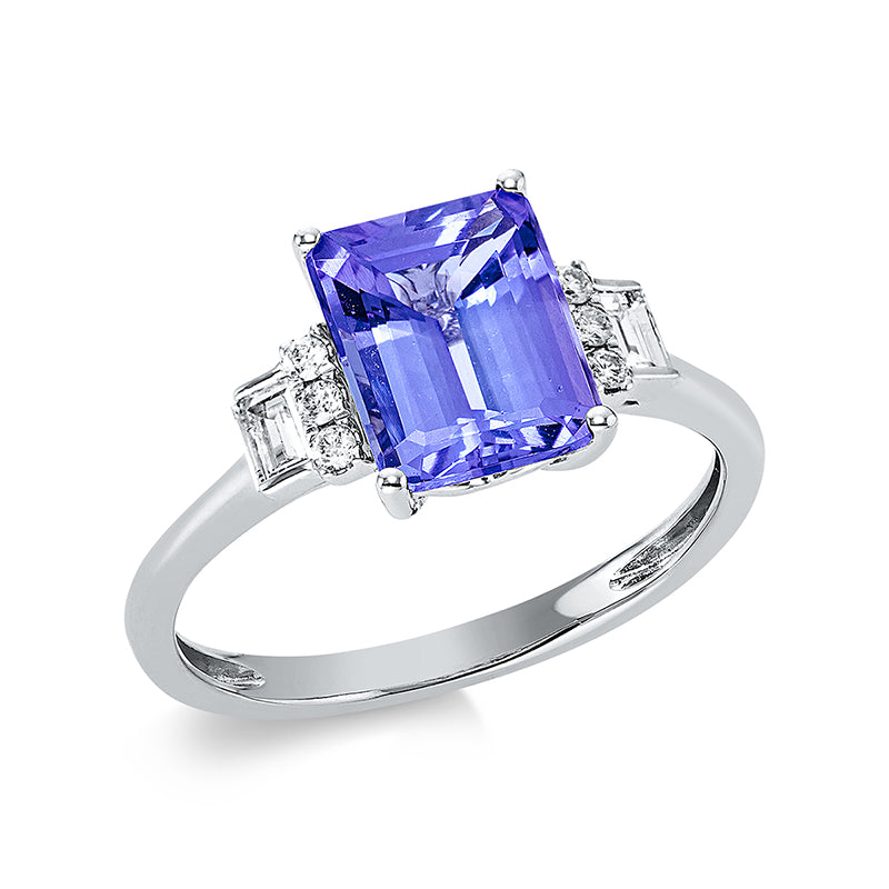 Ring mit Tansanit  aus 585/-14 Karat Weißgold mit 8 Diamanten 0