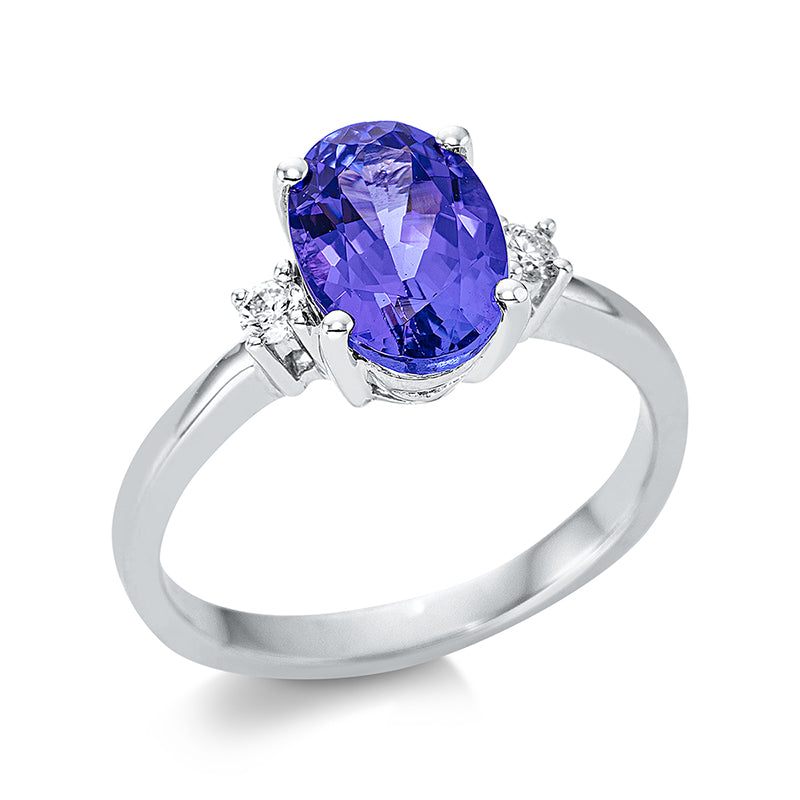 Ring mit Tansanit  aus 585/-14 Karat Weißgold mit 2 Diamanten 0