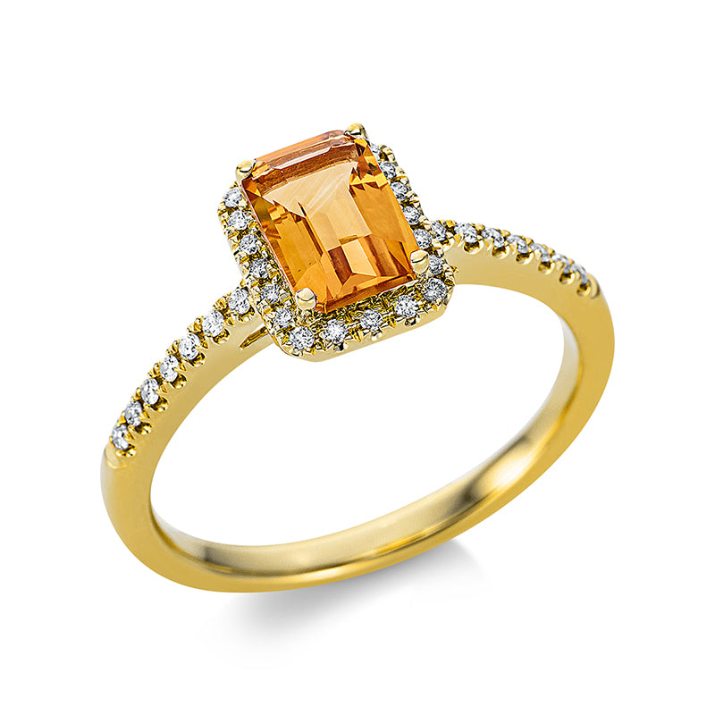Ring mit Citrin  aus 750/-18 Karat Gelbgold mit 34 Diamanten 0