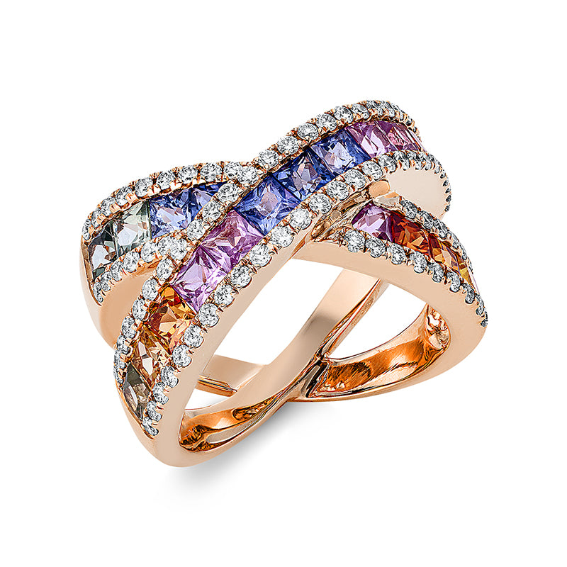 Ring mit Saphir  aus 750/-18 Karat Rotgold mit 83 Diamanten 0