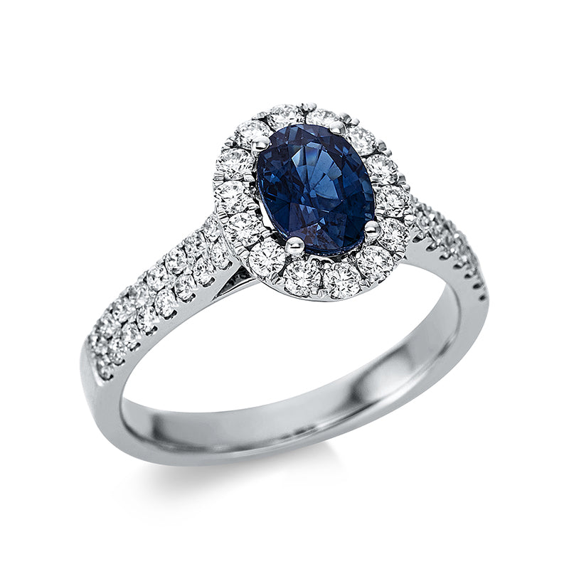 Ring mit Saphir  aus 750/-18 Karat Weißgold mit 46 Diamanten 0