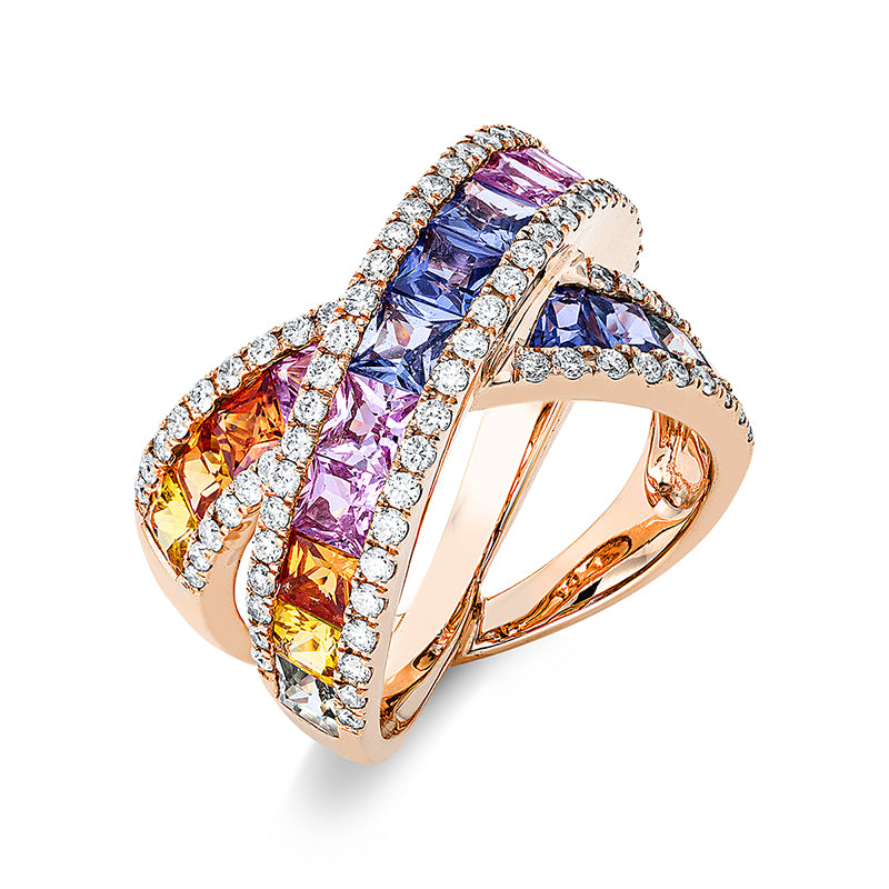 Ring mit Saphir  aus 750/-18 Karat Rotgold mit 82 Diamanten 0