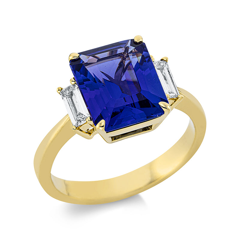 Ring mit Tansanit  aus 750/-18 Karat Gelbgold mit 2 Diamanten 0