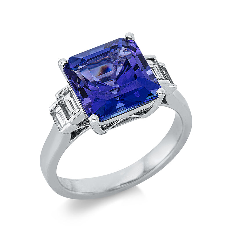 Ring mit Tansanit  aus 750/-18 Karat Weißgold mit 4 Diamanten 0
