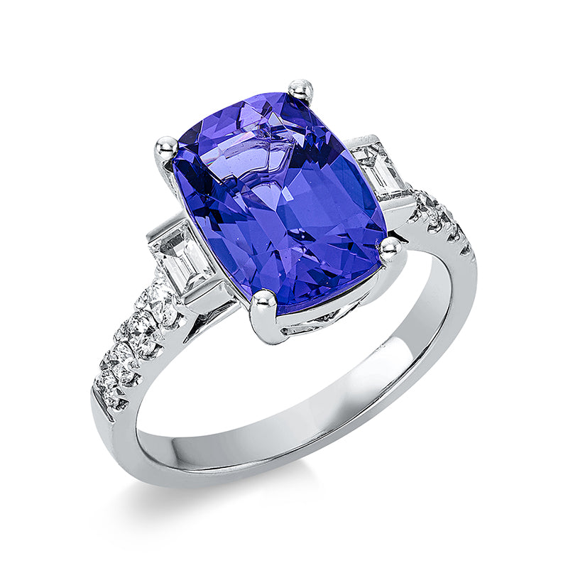 Ring mit Tansanit  aus 750/-18 Karat Weißgold mit 10 Diamanten 0