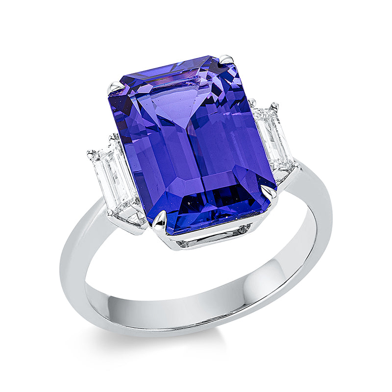 Ring mit Tansanit  aus 750/-18 Karat Weißgold mit 2 Diamanten 0