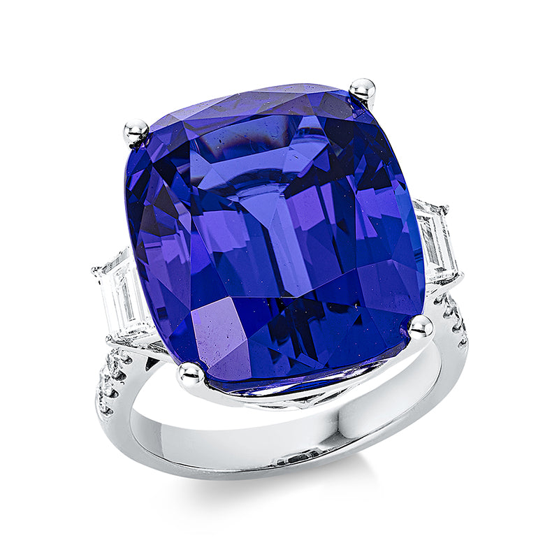 Ring mit Tansanit  aus 750/-18 Karat Weißgold mit 14 Diamanten 0
