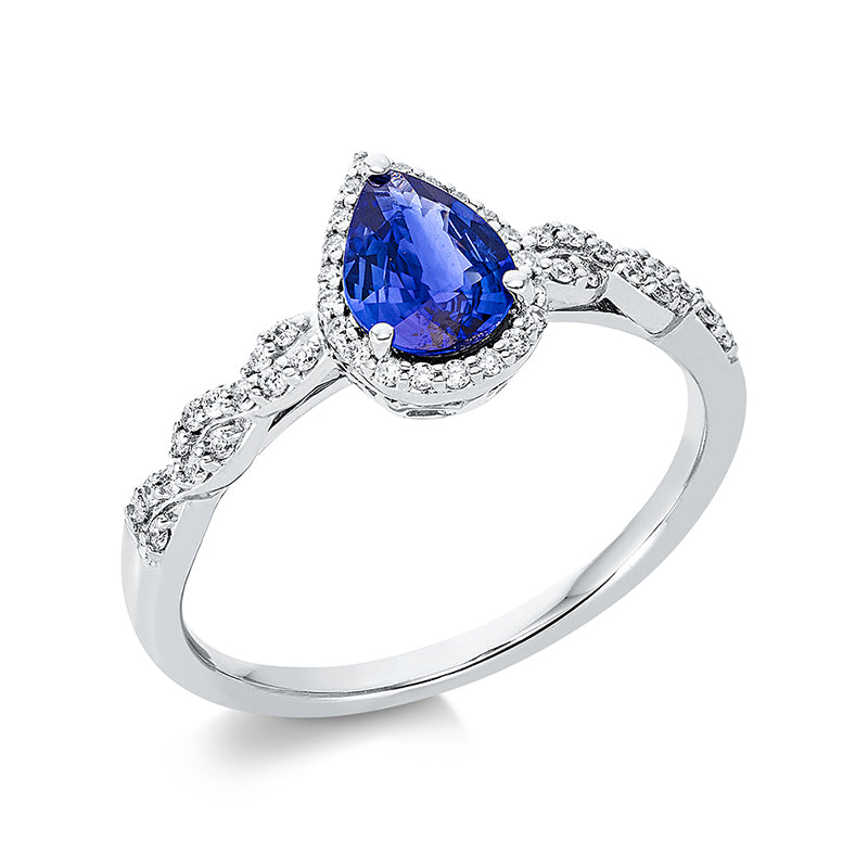 Ring mit Saphir  aus 750/-18 Karat Weißgold mit 49 Diamanten 0