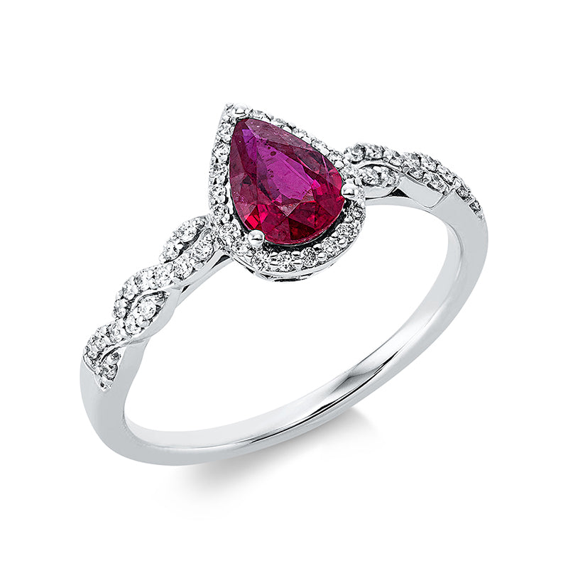 Ring mit Rubin  aus 750/-18 Karat Weißgold mit 49 Diamanten 0
