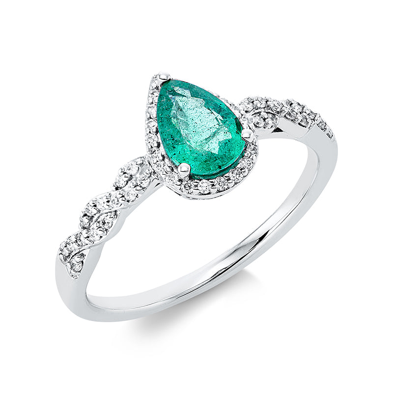 Ring mit Smaragd  aus 750/-18 Karat Weißgold mit 49 Diamanten 0