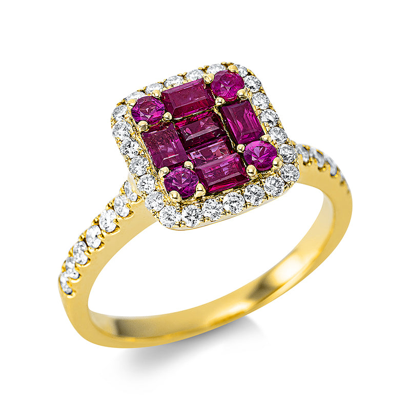 Ring mit Rubin  aus 750/-18 Karat Gelbgold mit 38 Diamanten 0
