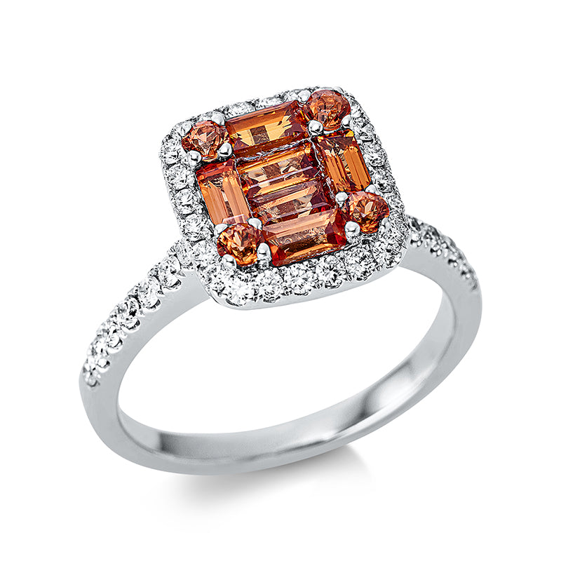 Ring mit Saphir  aus 750/-18 Karat Weißgold mit 38 Diamanten 0