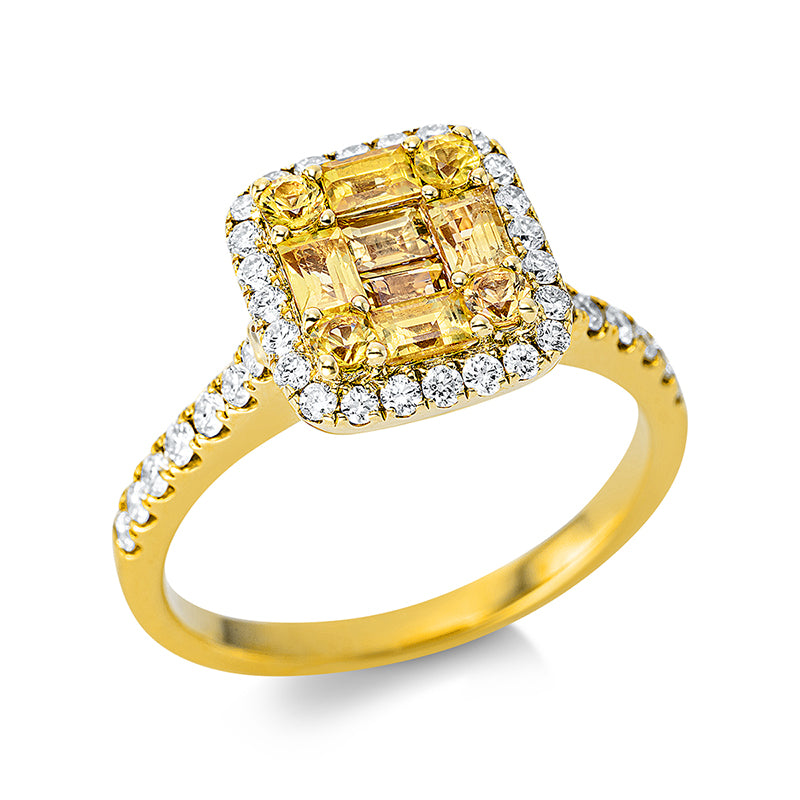 Ring mit Saphir  aus 750/-18 Karat Gelbgold mit 38 Diamanten 0