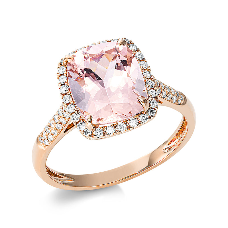 Ring mit Morganit  aus 750/-18 Karat Rotgold mit 66 Diamanten 0