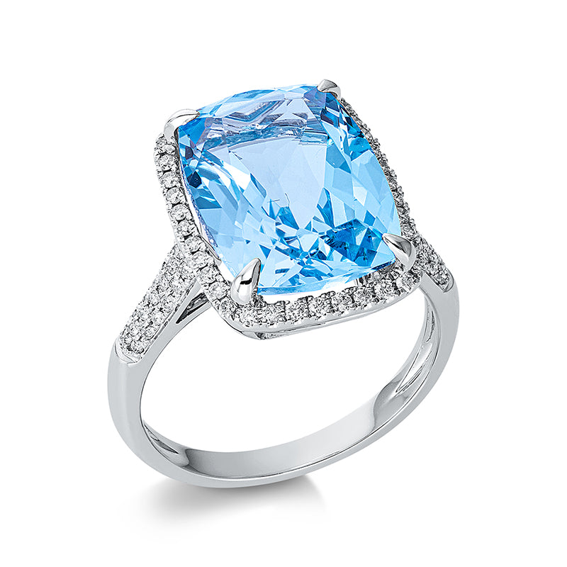 Ring mit Topas  aus 750/-18 Karat Weißgold mit 76 Diamanten 0