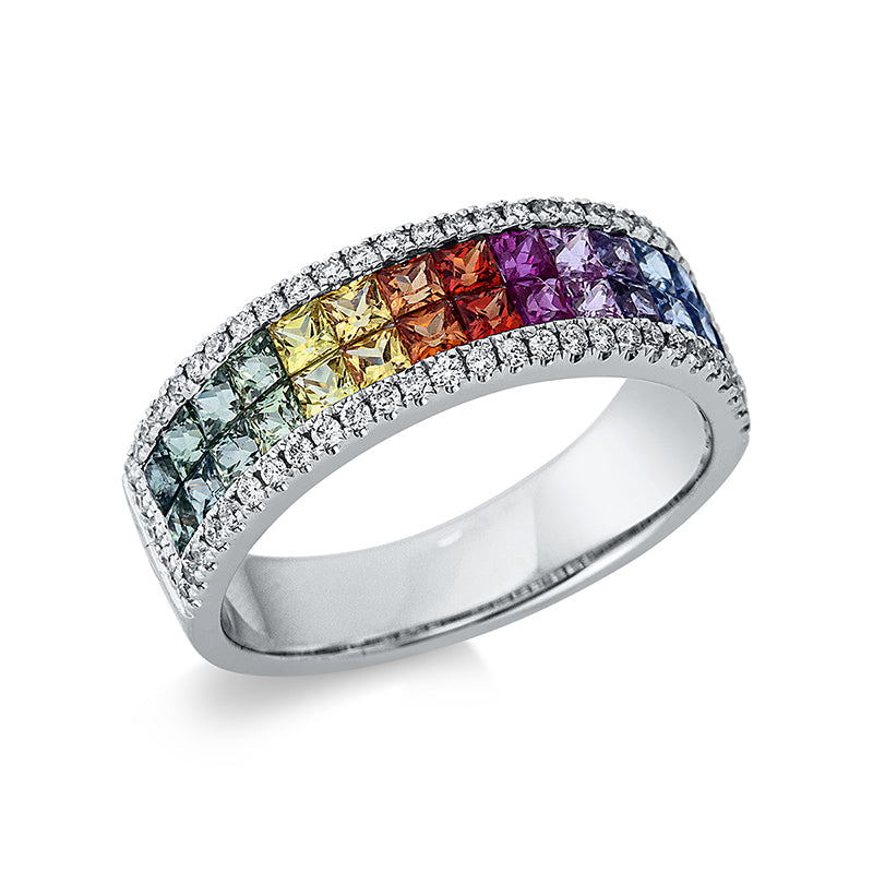 Ring mit Saphir  aus 750/-18 Karat Weißgold mit 60 Diamanten 0