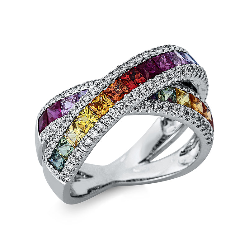 Ring mit Saphir  aus 750/-18 Karat Weißgold mit 112 Diamanten 0