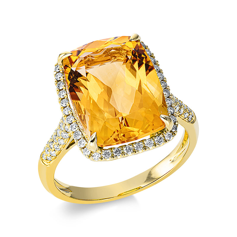 Ring mit Citrin  aus 750/-18 Karat Gelbgold mit 76 Diamanten 0