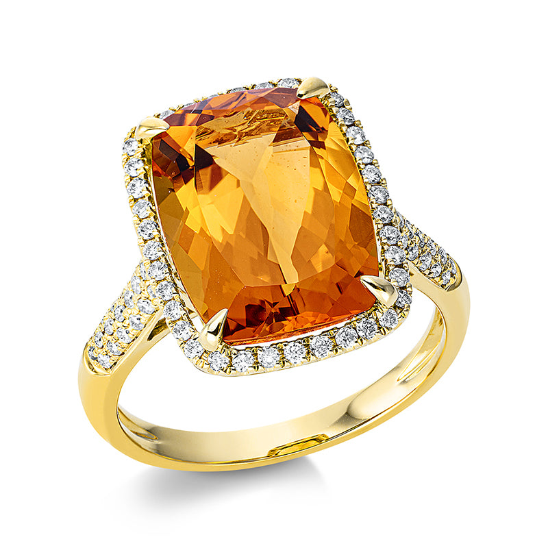 Ring mit Citrin  aus 750/-18 Karat Gelbgold mit 76 Diamanten 0