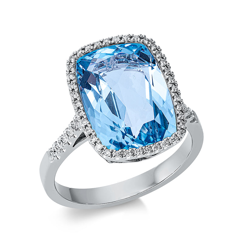 Ring mit Topas  aus 750/-18 Karat Weißgold mit 50 Diamanten 0
