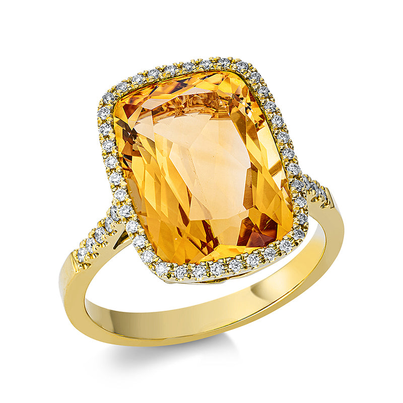 Ring mit Citrin  aus 750/-18 Karat Gelbgold mit 50 Diamanten 0