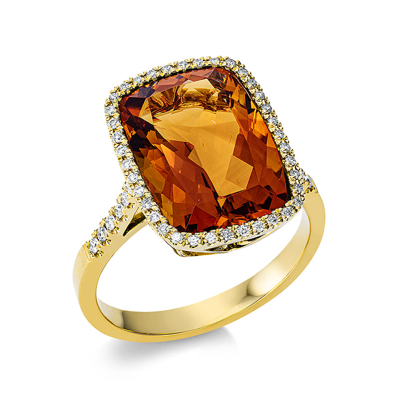 Ring mit Citrin  aus 750/-18 Karat Gelbgold mit 50 Diamanten 0