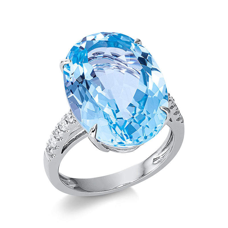 Ring mit Topas  aus 750/-18 Karat Weißgold mit 10 Diamanten 0