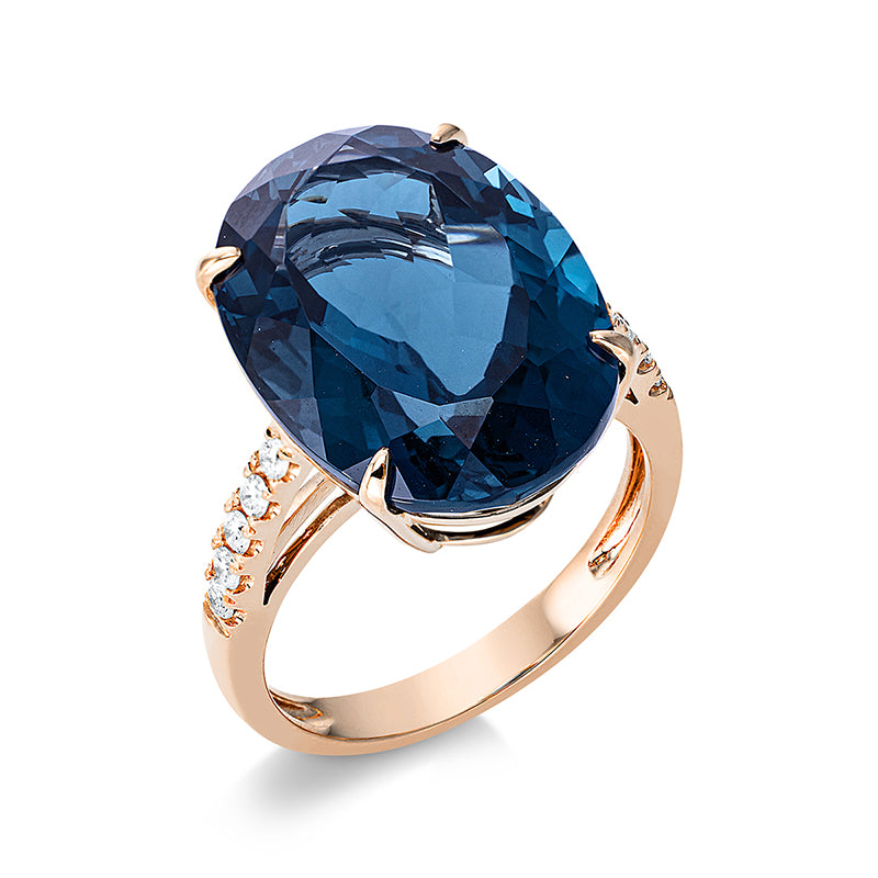 Ring mit Topas  aus 750/-18 Karat Rotgold mit 10 Diamanten 0