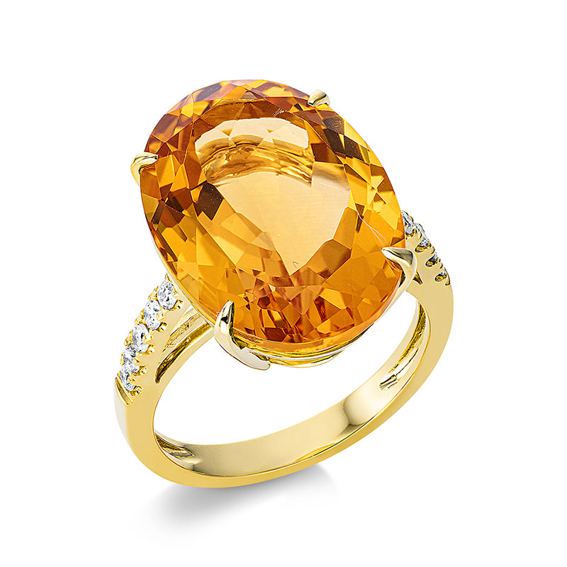 Ring mit Citrin  aus 750/-18 Karat Gelbgold mit 10 Diamanten 0