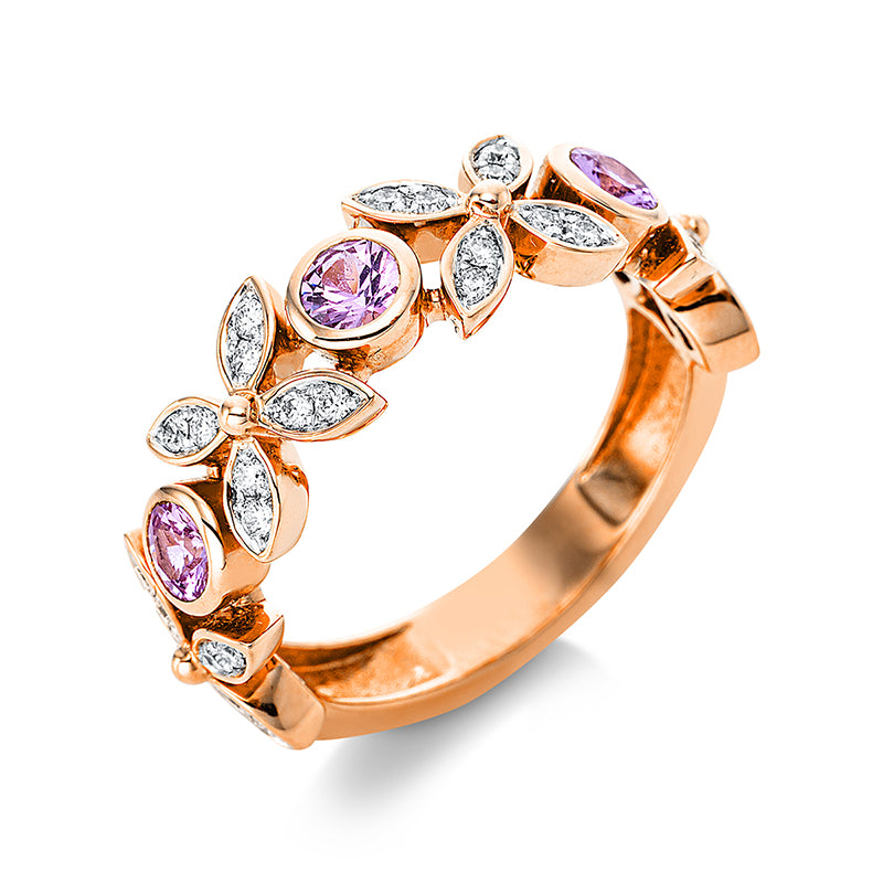 Ring mit Saphir  aus 750/-18 Karat Rotgold / Weißgold mit 32 Diamanten 0