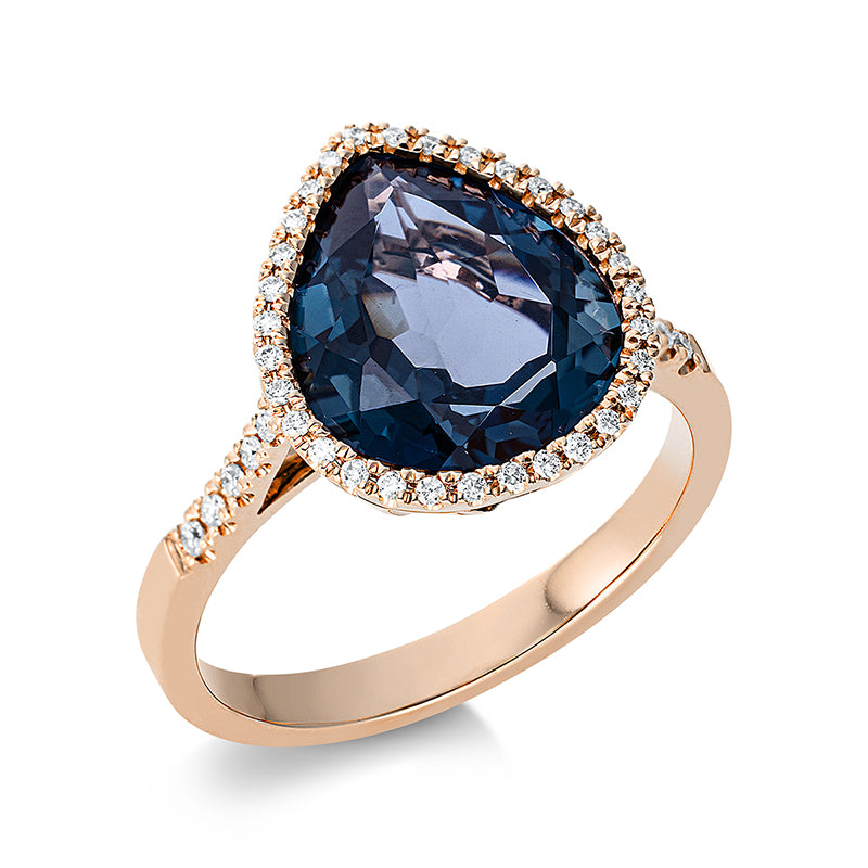 Ring mit Topas  aus 750/-18 Karat Rotgold mit 43 Diamanten 0