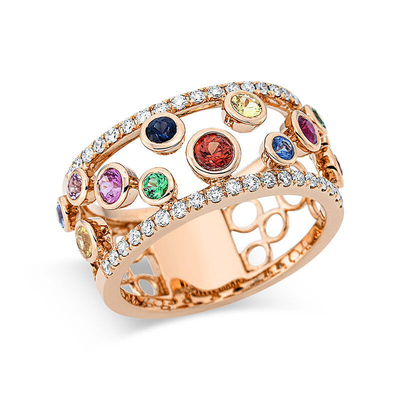 Ring mit Saphir  aus 750/-18 Karat Rotgold mit 38 Diamanten 0