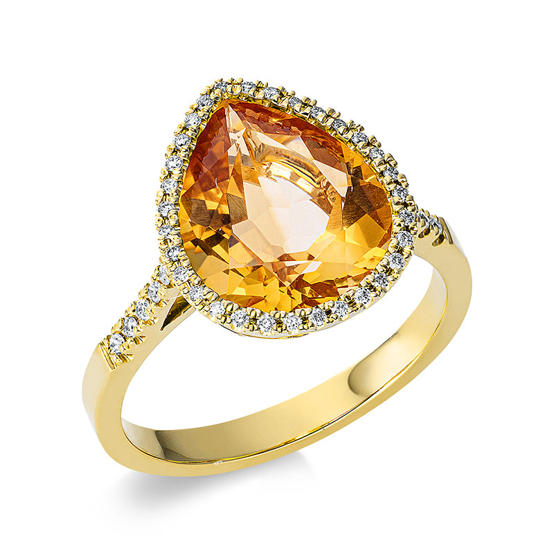 Ring mit Citrin  aus 750/-18 Karat Gelbgold mit 43 Diamanten 0