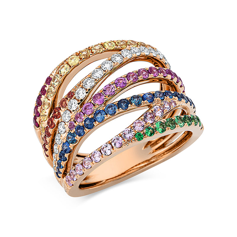 Ring mit Saphir  aus 750/-18 Karat Rotgold mit 20 Diamanten 0