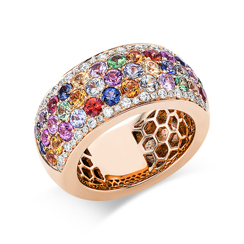 Ring mit Saphir  aus 750/-18 Karat Rotgold mit 46 Diamanten 0