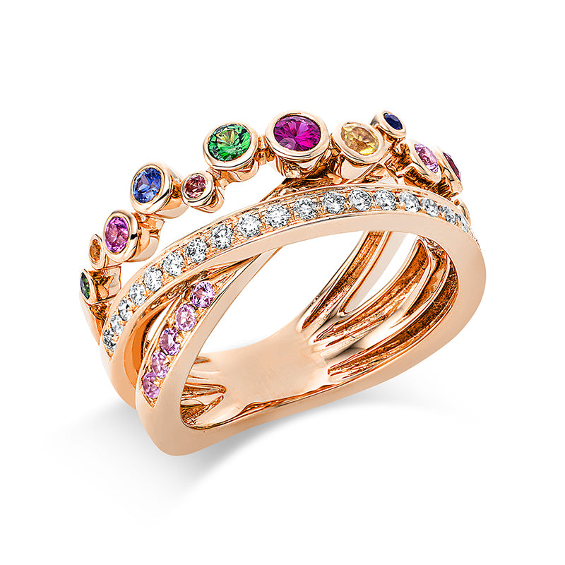 Ring mit Saphir  aus 750/-18 Karat Rotgold mit 22 Diamanten 0