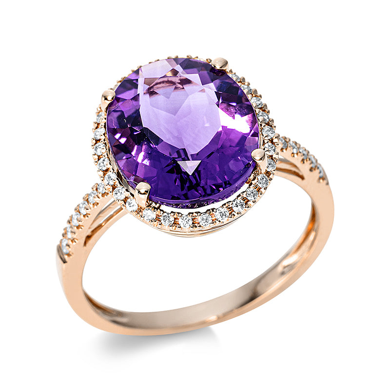 Ring mit Amethyst  aus 750/-18 Karat Rotgold mit 42 Diamanten 0