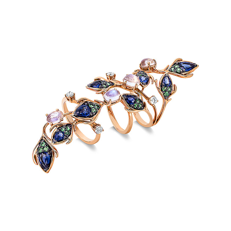 Ring mit Tsavorith  aus 750/-18 Karat Rotgold mit 4 Diamanten 0
