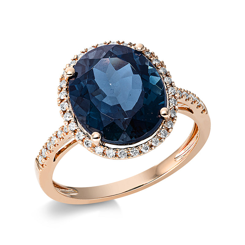 Ring mit Topas  aus 750/-18 Karat Rotgold mit 42 Diamanten 0