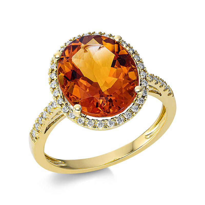 Ring mit Citrin  aus 750/-18 Karat Gelbgold mit 42 Diamanten 0
