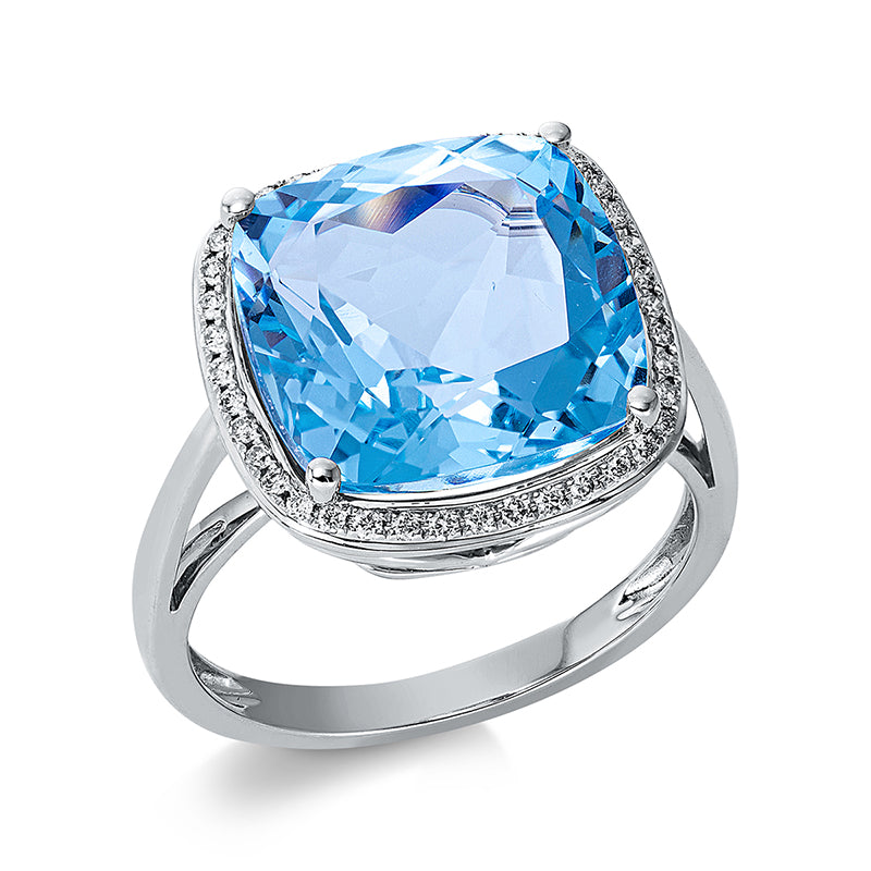 Ring mit Topas  aus 750/-18 Karat Weißgold mit 40 Diamanten 0