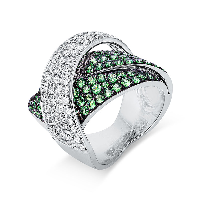 Ring mit Tsavorith  aus 750/-18 Karat Weißgold mit 64 Diamanten 1