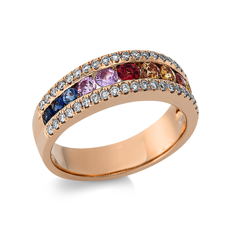 Ring mit Saphir  aus 750/-18 Karat Rotgold mit 46 Diamanten 0