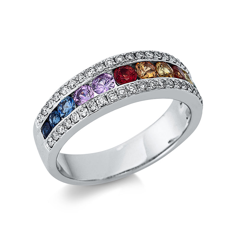 Ring mit Saphir  aus 750/-18 Karat Weißgold mit 46 Diamanten 0