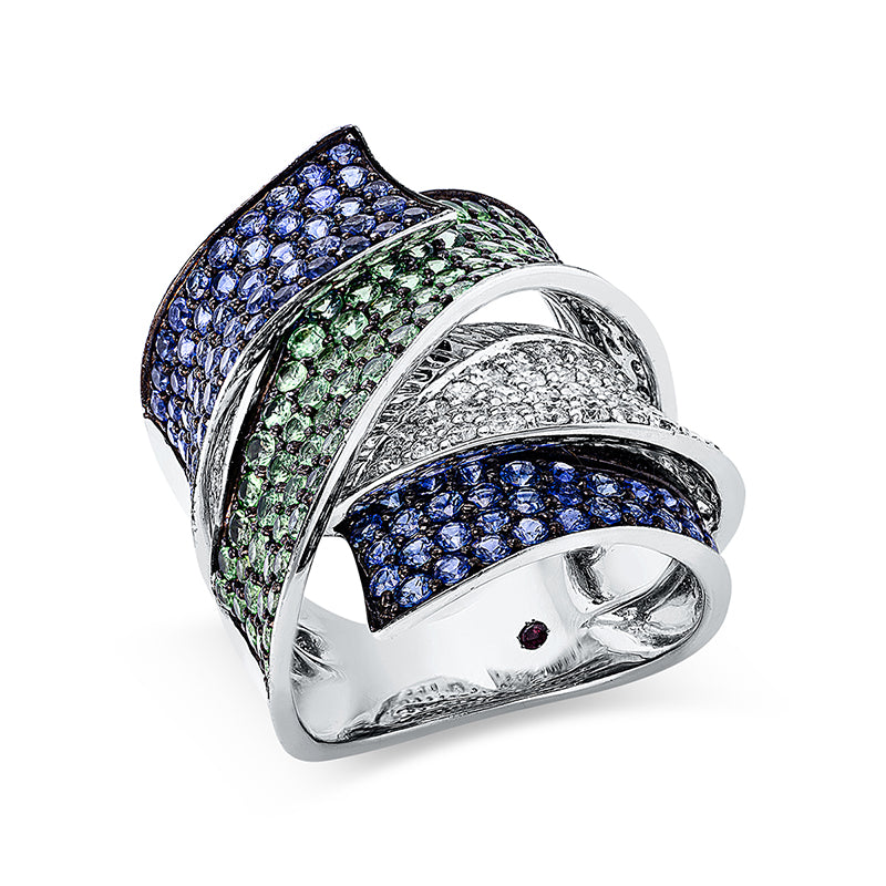 Ring mit Tsavorith  aus 750/-18 Karat Weißgold mit 84 Diamanten 1