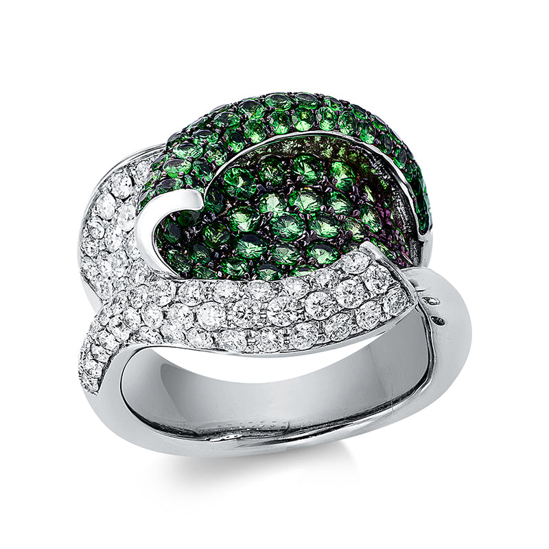 Ring mit Tsavorith  aus 750/-18 Karat Weißgold mit 74 Diamanten 1