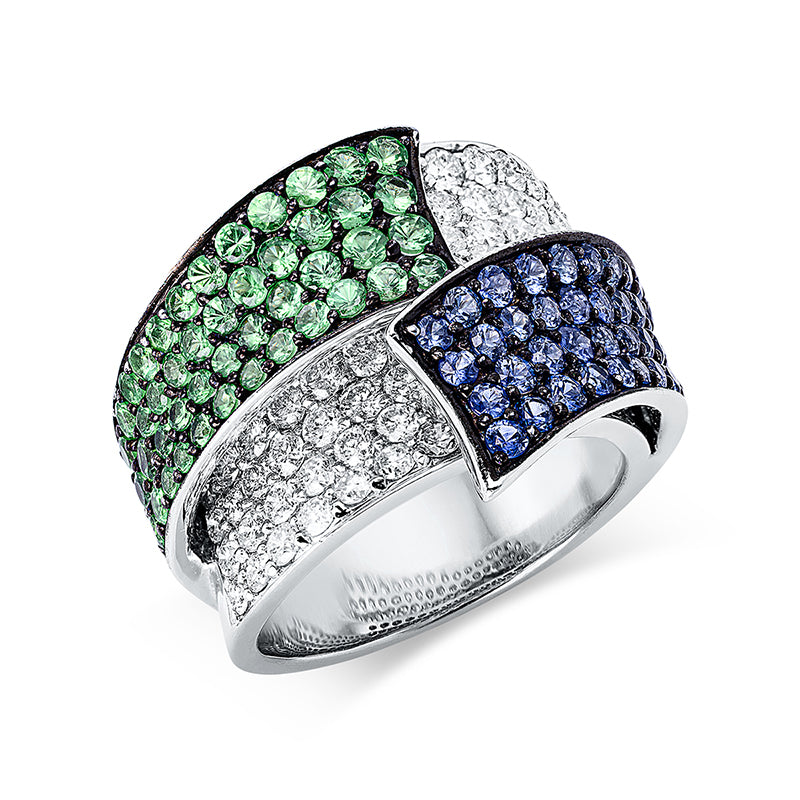 Ring mit Tsavorith  aus 750/-18 Karat Weißgold mit 96 Diamanten 2